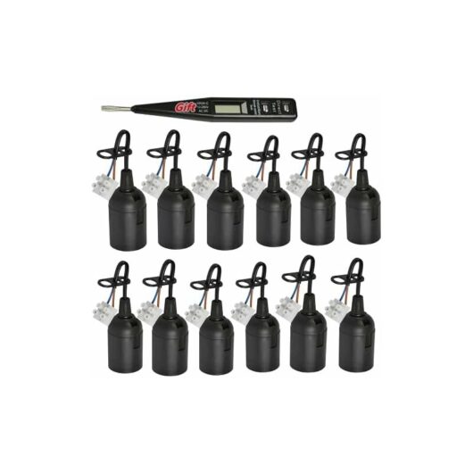 12 PCS E27 Lamp Holder E27 Retrofit Bulb Holder Socket,VDE Voltage/Phase Tester,Light Base Hanging Socket,Construction Lamp Holder
