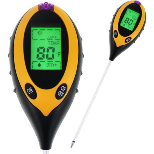 Aiperq - 4 in 1 Indoor Outdoor Digital Soil Tester, pH, Acidity, Sunlight, Moisture, Temperature for Garden Plants, Lawn, Flowers