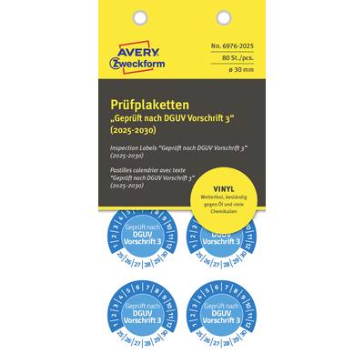 Avery-Zweckform 6976-2025 Test label Geprueft nach DGUV Vorschrift 3 Blue Self-adhesive film (⌀) 30 mm 30 mm DGUV 80 pc(s)