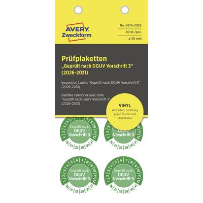 Avery-Zweckform 6976-2026 Test label Geprueft nach DGUV Vorschrift 3 Green Self-adhesive film (⌀) 30 mm 30 mm DGUV 80 pc(s)
