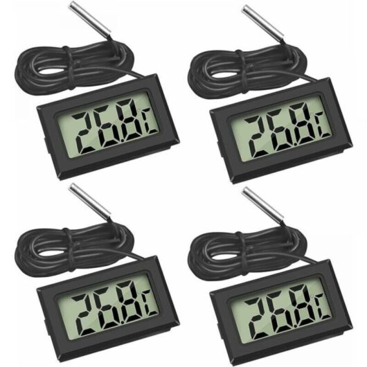 Cyslmuk - 4X Black) Mini Digital lcd Thermometer Temperature with Temperature Probe Sensor Tester for Refrigerator Freezers Aquarium