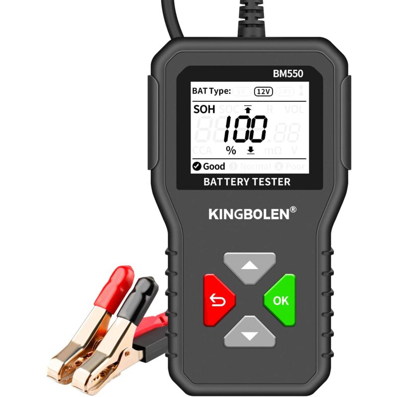 Tinor - 6V 12V 24V auto Battery Tester,BM550 100-2000 cca 2-200Ah Automotive Alternator Tester Digital Battery Analyzer for