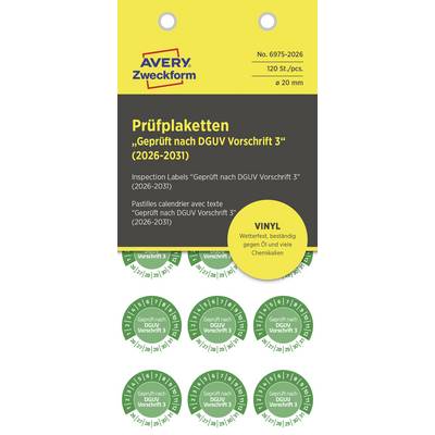 Avery-Zweckform 6975-2026 Test label Geprueft nach DGUV Vorschrift 3 Green Self-adhesive film (Ø) 20 mm 20 mm DGUV 120 pc(s)