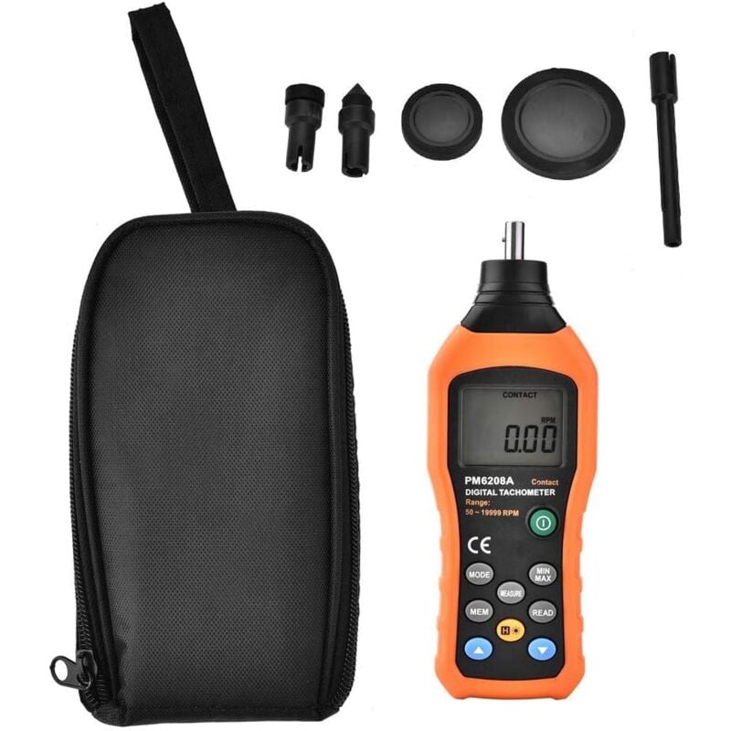 Gotrays - Digital Tachometer, PM6208A Contact Type Digital Tachometer Motor Engine lcd Backlight Display Precision Speed Gauge Handheld Tester