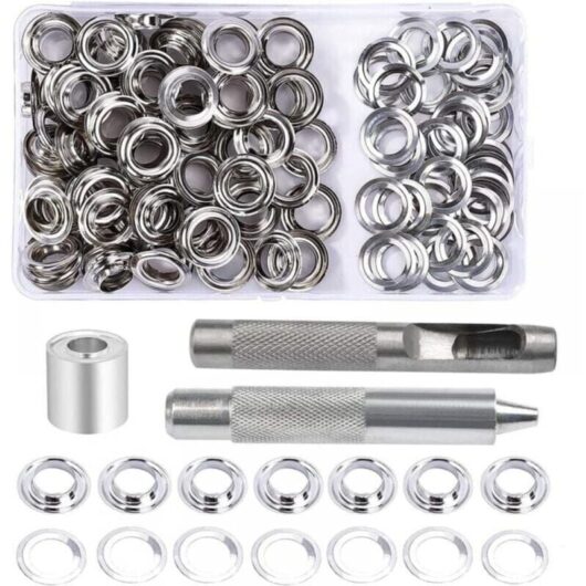 Ymyny - Eyelet Set, 100 Sets 10 mm Eyelets, Tarpaulin Repair Kit with 3 Eyelet Tools, Eyelet Set for Tarpaulins, Fabrics, Tents and Crafts (203