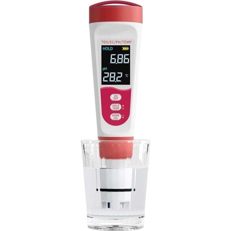 in 1 pH Meter, Water Quality Tester for pH/TDS/EC/Temperature, IP67 Digital pH Meter with Auto Calibration and Backlight LCD for Hydroponics, Garden,