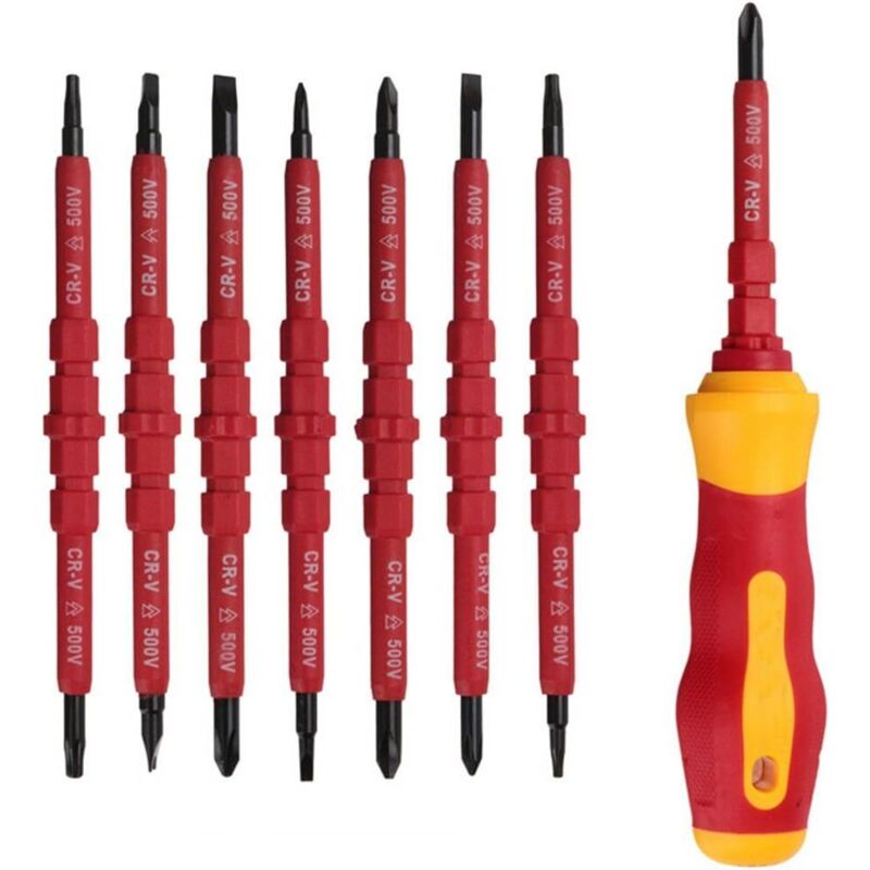 7 Pcs 500V Insulated Electrician Screwdriver Set with Tester Screwdriver, Insulated Screwdriver with Handle, Interchangeable Magnetic Insulating