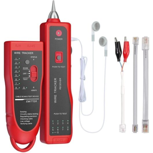 Tinor - Wire Tracker RJ11 RJ45 Finder Ethernet lan Multifunction Toner Tracer Network Cable Collation Telephone Line Continuity Tester (Red)