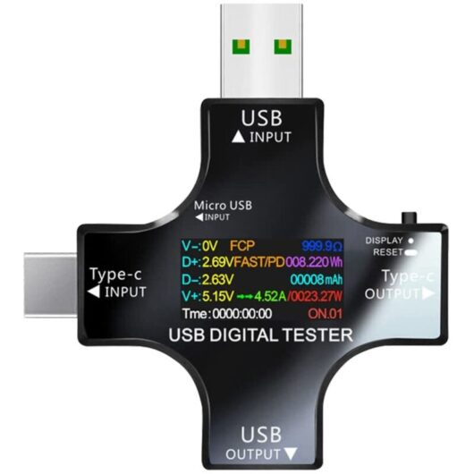 Usb Tester Multimeter usb c Current and Voltage Meter 3.3-30V 0-5.1A Tester 2 in 1 Voltmeter Ammeter Capacity Power Supply Wattmeter Charger Detector
