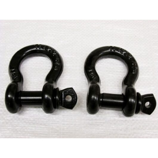 x2 2 Ton 1/2" x 5/8" Black Bow Shackles With Screw Pins - Towing Theatre 4x4 Lifting Tested 2000KG