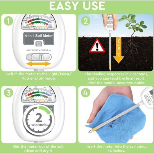 Csparkv - 26×6.3×6.3cm) Soil Moisture Meter, 4 in 1 pH Tester for Gardening, Lawn, Agriculture, Indoor and Outdoor Plants, No Batteries Required