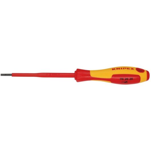 Draper VDE Insulated Slotted Screwdriver, 3.0 x 100mm, 3mm Tip, Certified for Electrical Work