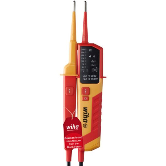 Voltage and continuity tester 12 - 1,000 v ac, cat iv incl. 2x aaa batteries i with led display i one-hand testing (45216) - Wiha
