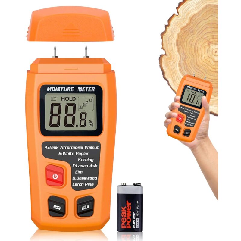 Wood Moisture Meter, Firewood Moisture Tester with Backlit LCD Display, Wood Moisture Meter for Partition Walls, 4 Measuring Modes, Pin Leak Detector
