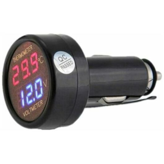 2-in-1 Voltmeter and Thermometer, Digital Display Car Battery Voltage Temperature Gauge Monitor Tester Meter, DC 12V 24V