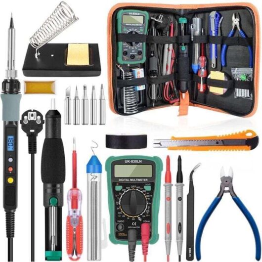 90W 220V Electric Soldering Iron Kit, Soldering Gun, Adjustable Temperature lcd Digital Soldering Iron with Tool Kit, Multimeter, Desoldering Pump,