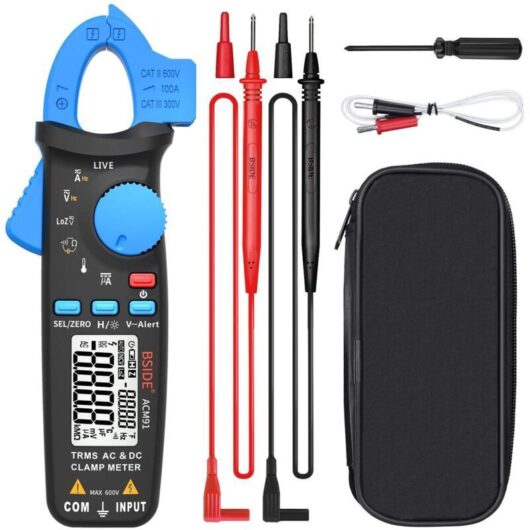 BSIDE ACM91 AC/DC Clamp Meter 1mA TRMS Mini Leakage Current Clamp 6000 Counts Digital Multimeter Tester Temperature Capacitance Ohm Continuity NCV