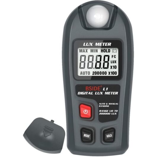 BSIDE Digital Light Meter Lux Lighting Tester, 0-200,000 lux Portable Environmental Luminometer Photometer for Garden Classroom Plants LED Grow Light