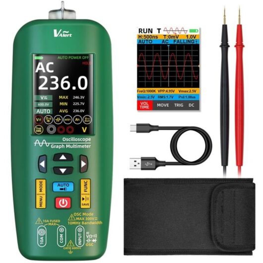 BSIDE O1 3-in-1 Portable Multimeter Oscilloscope TRMS Automotive Oscilloscope Multimeter with Color LCD, 4 Outputs, 10MHz, PC Connectable,