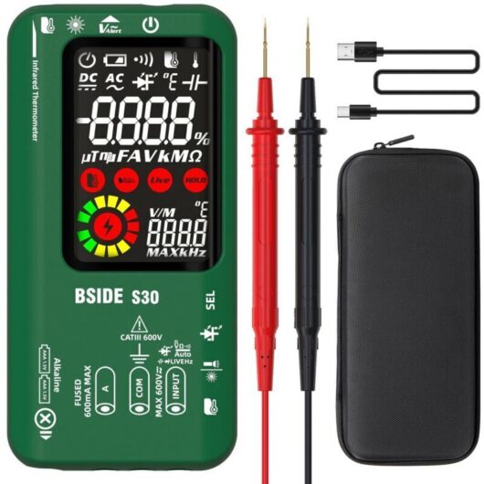 BSIDE Smart Digital Multimeter with Infrared Thermometer, High Voltage Diode Tester, 9999 Counts, Color LCD, Voltmeter, Ammeter, Rechargeable