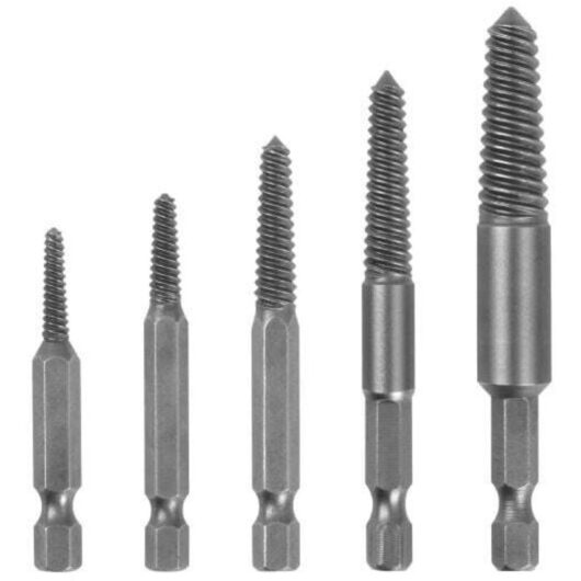 Screw Extractor, Bolt Extractor, 5-Piece Broken Screw Extractor with Hex Shank and Fine Tooth, Damaged Bolt Removal Tool, Suitable for 5-18mm Screws