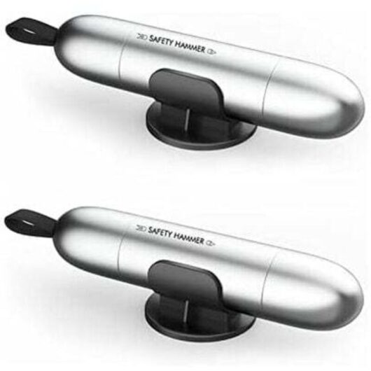 Set of 2 multifunctional safety hammers, window breakers, car emergency hammers, silver-colored