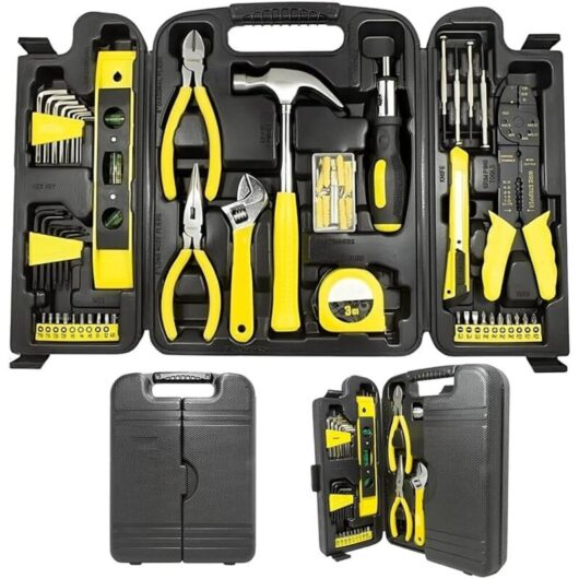 Tool case, tool set, small tool case, 130-in-1 tool set with screwdriver, hammer, needle-nose pliers, adjustable wrench, tape measure, for household