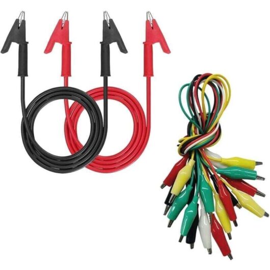 crocodile clips, test leads, double-ended crocodile wire cable with insulating clips, flexible copper test cable for electrical testing