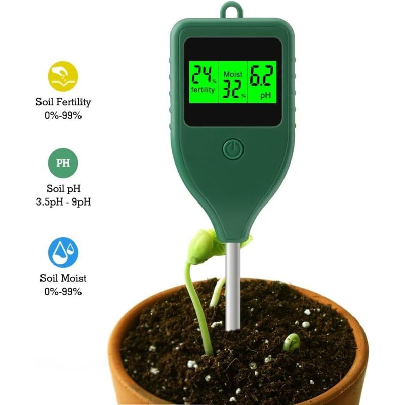 3-in-1 Soil Tester - Measures pH, Moisture & Fertility for Garden, Potted Plants & Lawn