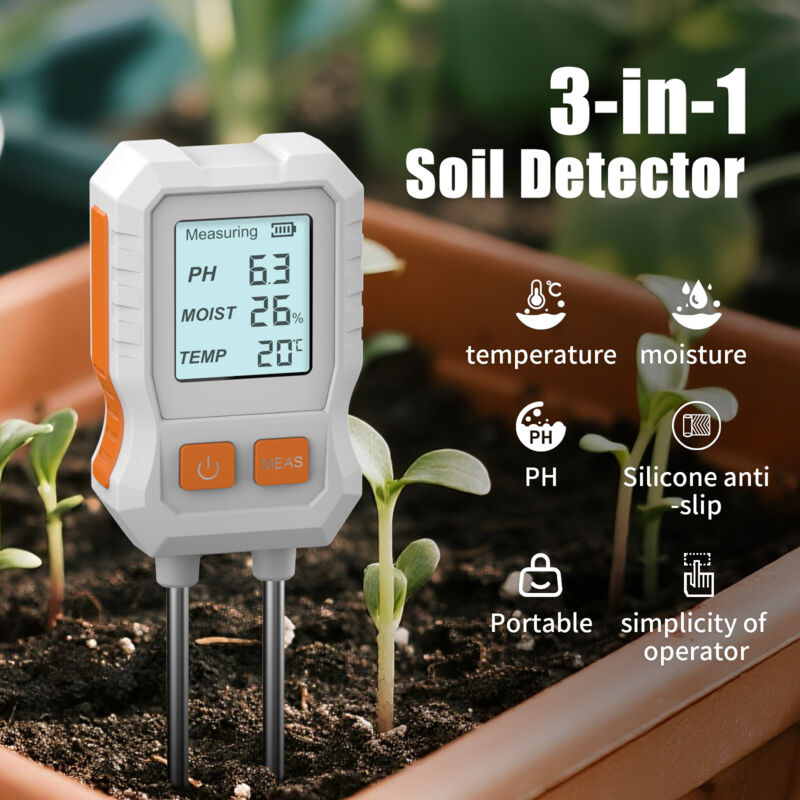 3-in-1 Soil Tester with Screen - Measures Moisture, Temperature & pH for Potted Plants & Lawn