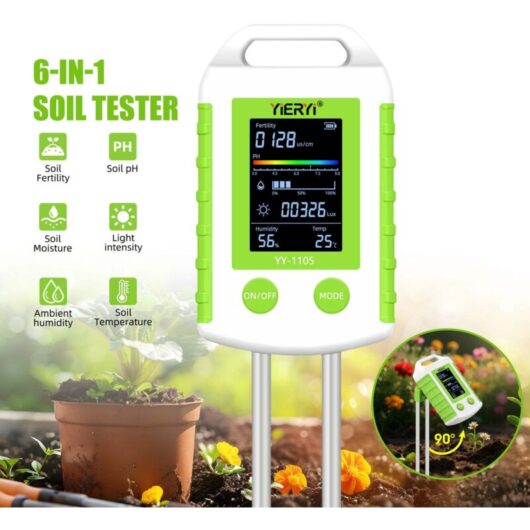 6-in-1 Multifunction Soil Tester for Gardeners & Farmers - Measures pH, Moisture, Temperature, Light, Soil Fertility with Dual Probes & LCD Screen