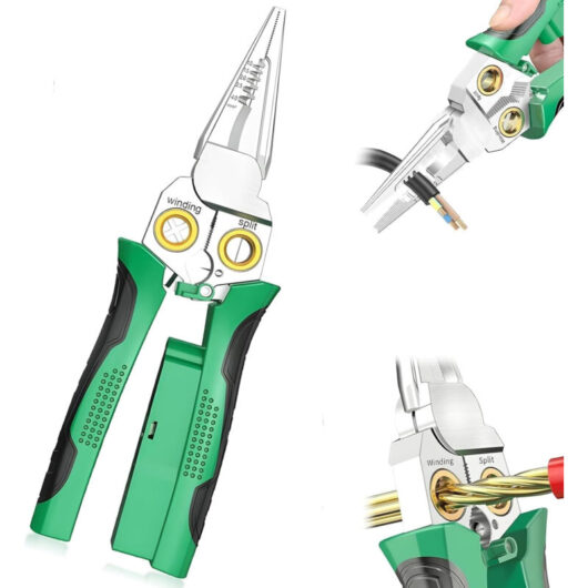8-in-1 Multifunction Wire Stripper Pliers with Voltage Tester - AC/DC 12-250V Cutting and Crimping Tool for Electricians