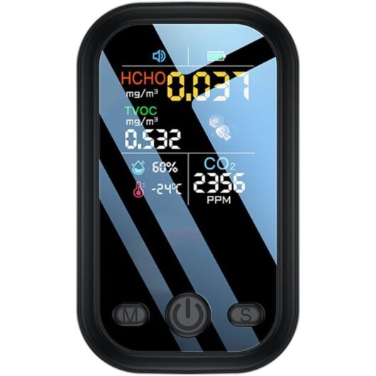 (8.5×5.1×1.7cm) (Black) 5-in-1 Air Quality Detector, Indoor Carbon Dioxide Tester, HCHO TVOC Temperature and Humidity Tester, Air Quality Monitor