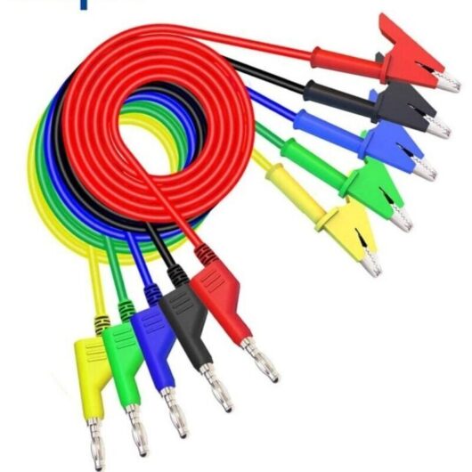 Crocodile Clip Test Leads (Random), 5 Pieces 4mm Test Cable for Multimeter with 10 Crocodile Clips, Multimeter Test Lead for Automotive, Industrial,