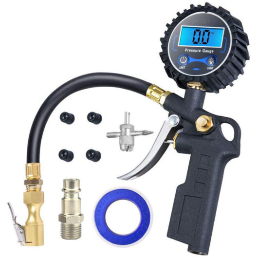 Digital Tire Pressure Gauge, High Accuracy Multifunctional, LCD Screen Tire Pressure Gauge 220 PSI Pressure Gauge, Inflation Gun with Accessories for