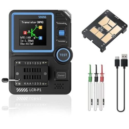 LCR P1 Transistor Tester, LCR-P1, 1.44 inch graphic display, ESR capacitor tester, interchangeable component holder, suitable for transistors,