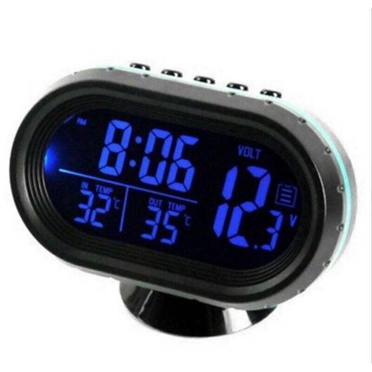 [NEVER USED] Car Thermometer Digital Clock DC 12V Automotive Clock LED Illuminated Auto Dual Temperature Gauge Voltmeter Voltage Tester, Blue,