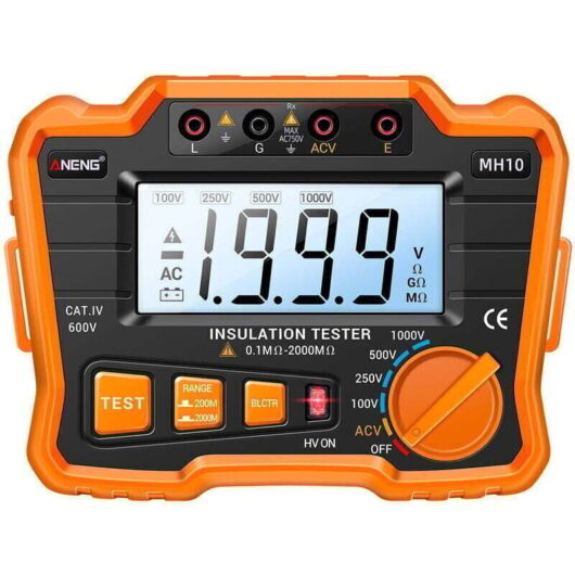[NEVER USED] Digital Insulation Resistance Tester 0.1 MΩ-2000 MΩ - LCD Backlit Megohmmeter - Output Voltage 100/250/500/1000 V - AC Insulation
