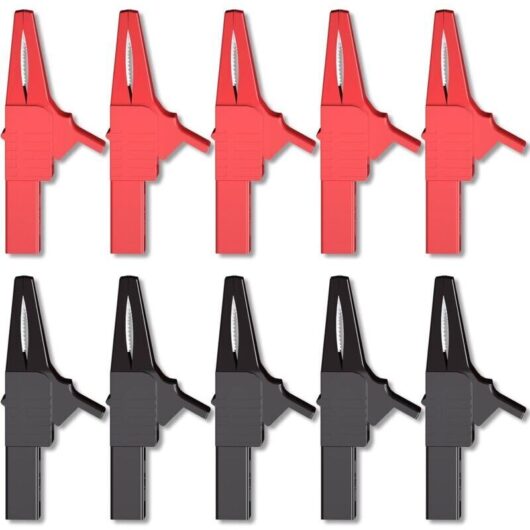 Never used] Pack of 10 robust, fully insulated, safe crocodile clips with 4 mm banana plugs for electrical testing of car batteries, red + black
