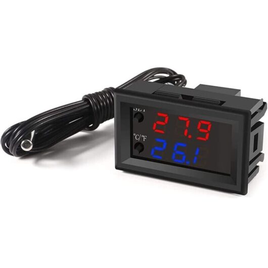 Odipie - dc 12V Programmable Temperature Controller -50-110°C Red/Blue led Display Monitor Heating/Cooling Thermostat Control Module with 10K ntc