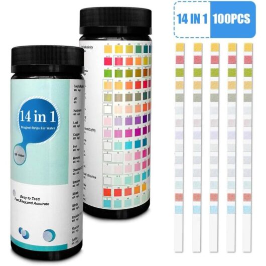 Tinor - 100Pcs 14 in 1 Water Test Strips for Drinking Water and Tap Water, Easy and Fast Detection of Hardness, pH, Bromine, Nitrate and More