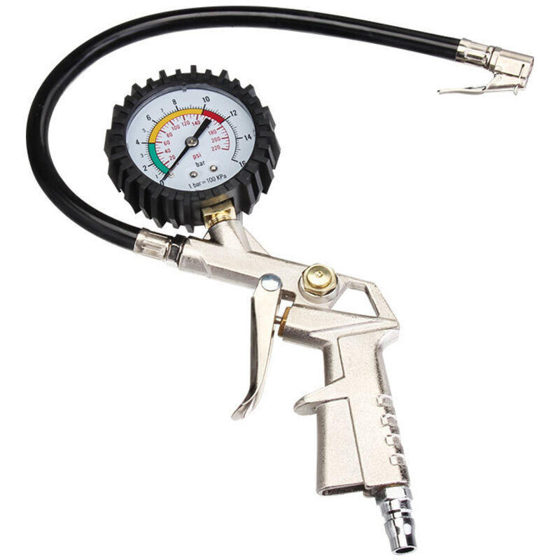 Tire Pressure Gauge, Tire Pressure Gauge, Tire Inflation Gun, Multifunction Air Pressure Tester 0-16 bar for Car/Motorcycle/Bicycle