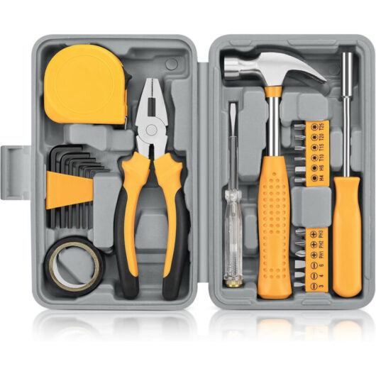 Hand Tool Kit 24 Pieces - Multi-Function DIY Set - For Home, Office, and Garage - Storage Case Included, Yellow
